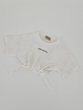 White Designer Inspired Monogram Cropped Drawstring Sweatshirt Approx. 2T